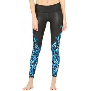 ALO Yoga Gypset Goddess Black Blue Butterfly Leggings Size S